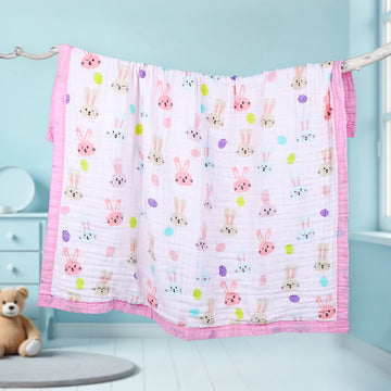 Rabbit Print Soft Muslin Blanket for Baby - Lightweight and Breathable