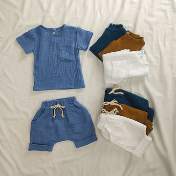 Muslin Baby Boy Summer Tees And Half Pant Co-ord Set