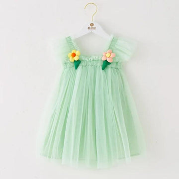 Soft Tulle Sleeveless Ruffled Stylish Party Dress For Girls
