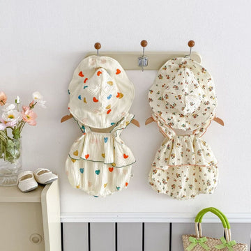 Printed Baby Girl Bodysuit & Hat Set