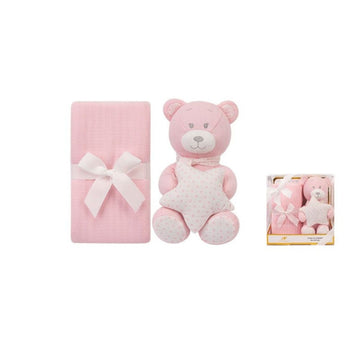 Teddy Bear Plush with Star Pillow & Matching Blanket