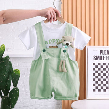 Cotton T-shirt and Dungaree with Cute Teddy