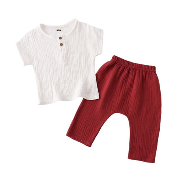 Muslin Cotton White Short Sleeve Stylish Tees And Full Pant Set