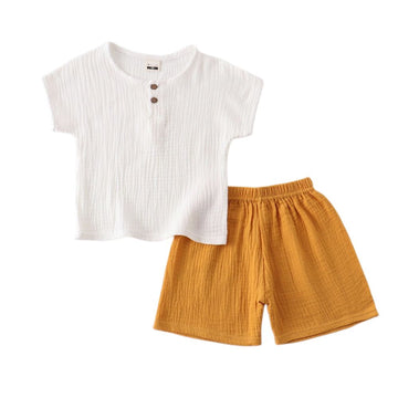 Muslin Cotton White Short Sleeve Stylish Tees And Short Pant Set