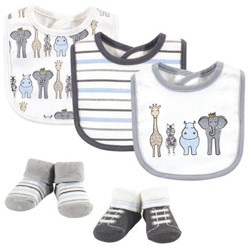 Animal & Stripe Print Bib and Socks Set
