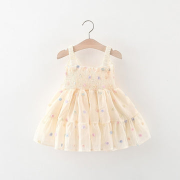 Fit & Flared Large Butterfly Multi Rose Embellished Party Soft Dress Frock For Girls