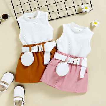 Girls Ribbed Top & Skirt Set
