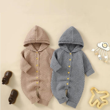 Woolen Knitted Hooded Romper For Kids