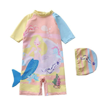 Mermaid Designed One Piece Swimsuit with Cap