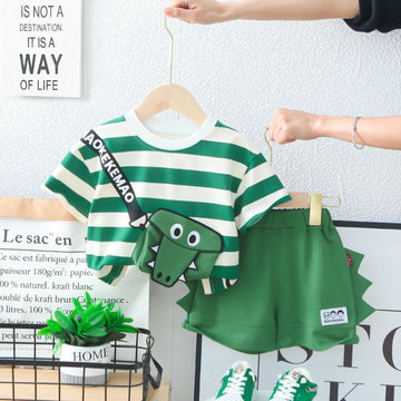 Short Sleeve Soft Cotton Stripe Tees and Shorts Set