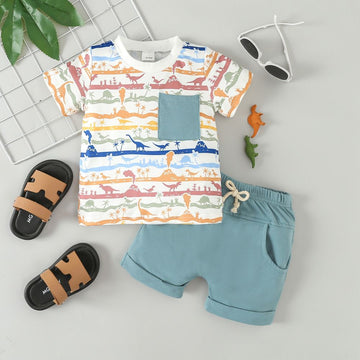 Dinosaur World Printed Soft Tees And Pant Set Rainy Season Dress For Kids