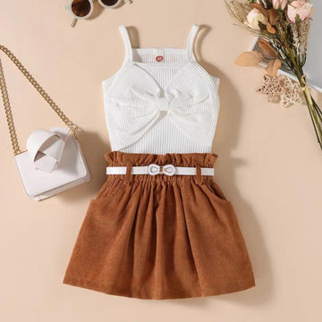 Large Bow Sleeveless Two Piece Set With Belt