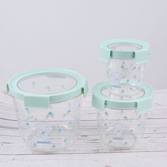 Set Of 3 Round Shape Plastic Air-tight Storage Jar Container