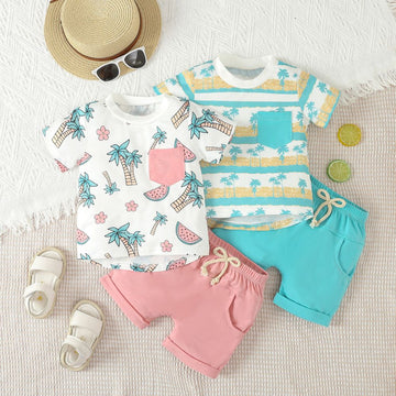 Trees Printed Stylish Tees And Shorts Set Monsoon Wear For Kids