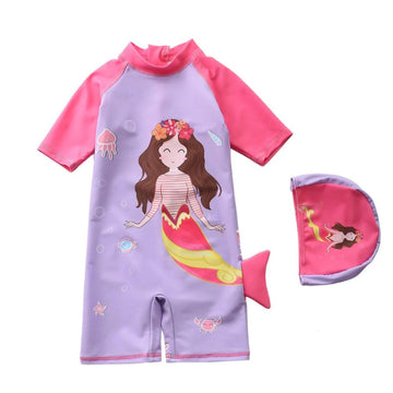 Mermaid Designed One Piece Swimsuit with Cap