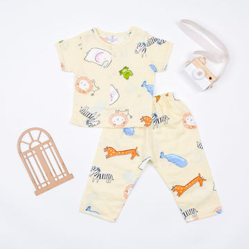 Muslin Cotton Front Open Night Suit