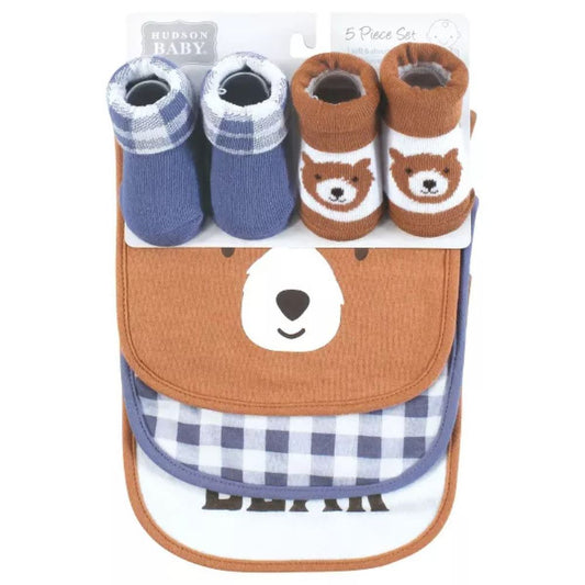 Bear Face Cotton Bib and Sock Set