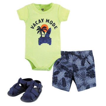 Boy Cotton Bodysuit, Shorts & Shoe Set