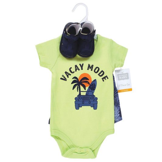 Boy Cotton Bodysuit, Shorts & Shoe Set