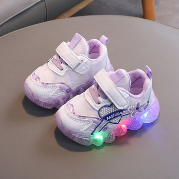 Girls' Heart and Star Logo Velcro LED Light Shoes