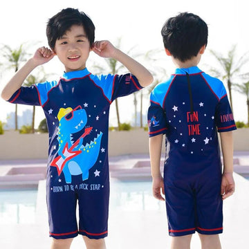Cartoon Graphic One Piece Swimsuit with Cap