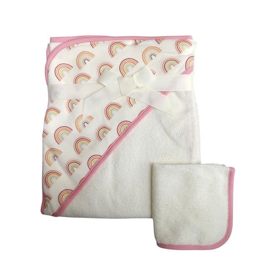 Teddy Bear & Rainbow Print Hooded Towel