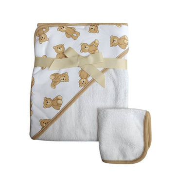 Teddy Bear & Rainbow Print Hooded Towel
