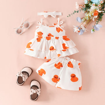 Baby Girl Soft Flare Sleeveless Ruffled Two Piece Co-ord Set With Headband