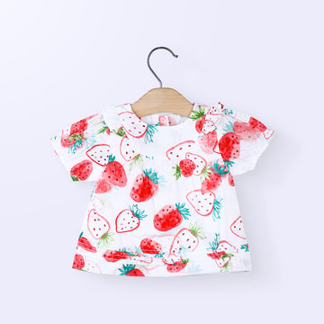 Strawberry Print Half Frock For Baby Girls