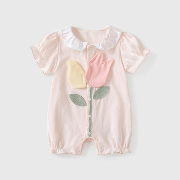 Tulip Appliqué & Peter Pan Collar Baby Romper