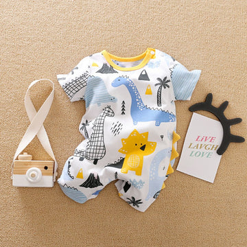 Fun Dinosaur Print Half Sleeve Romper for Kids