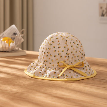 Baby Girls Cotton Floral Printed Hat With Bow Embellishment 2 To 5 Years