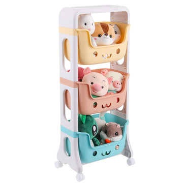 Multi Coloured And Multi Purpose Portable 3 layered Smiley Design Rack With Wheels