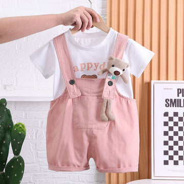 Cotton T-shirt and Dungaree with Cute Teddy