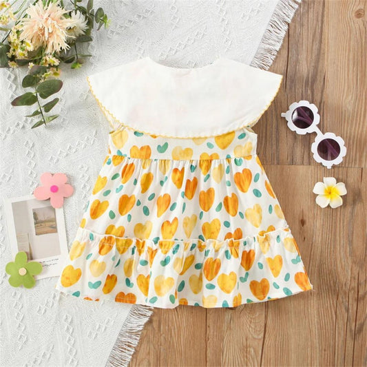 Sleeveless Heart Prints Ruffles Dress