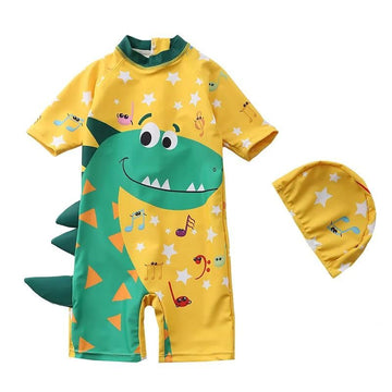 Dinosaur Printed One Piece Swimsuit with Cap