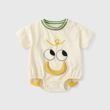 Cartoon Face Design Off-White Baby Onesie