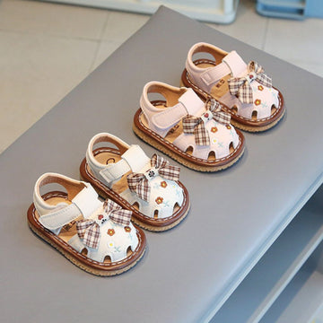 Baby Girl Sandals with Check Print Bow Appliqué