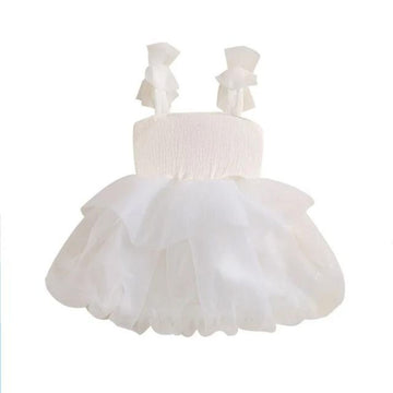 White Sleeveless Ruffled Party Designer Frock For Baby Girl