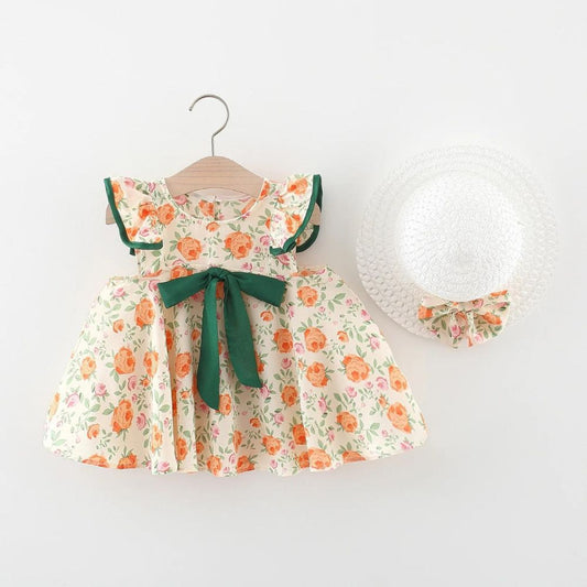 Sleeveless Rose Print Ruffle Frock