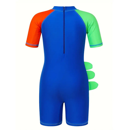 Footballer Dinosaur Printed One Piece Swimsuit With Cap