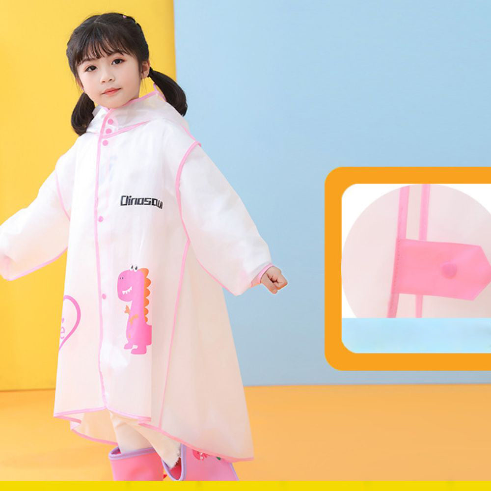 Kids Pink Rainmac Smiling Pink Dinosaur Print Raincoat For Kids