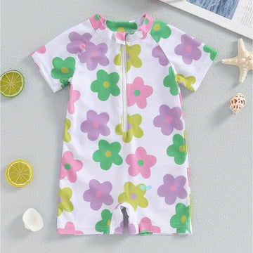 Floral Print Girls Summer One-Piece Swimsuit