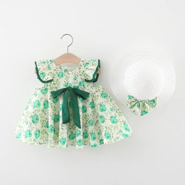 Sleeveless Rose Print Ruffle Frock
