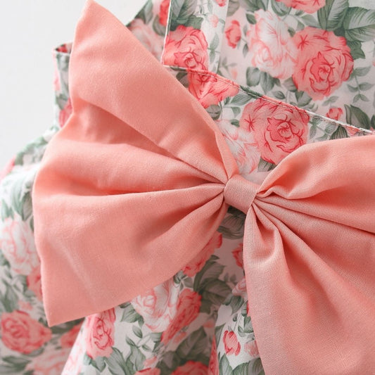 Sleeveless Cotton Floral Frock With Hat