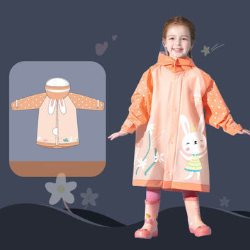 Cute Rabbit Pattern Full Sleeve Hooded Raincoat For Girls