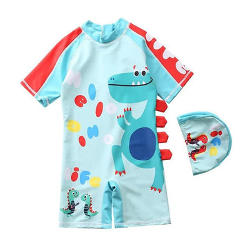 Dinosaur Printed One Piece Swimsuit With Cap