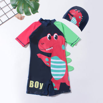 Dinosaur Designed Swimming Costume With Cap
