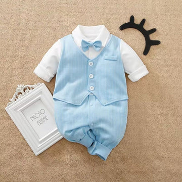 Full Sleeve Romper with Waistcoat and Bow Applique for Kids