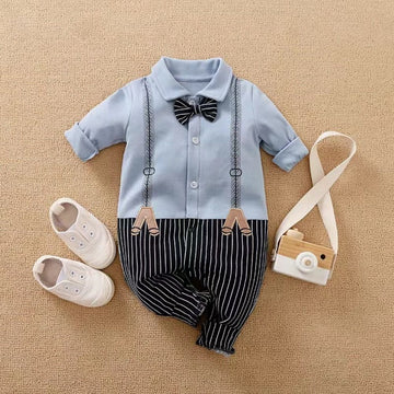 Long Sleeve Collared Bow Appliqué Romper